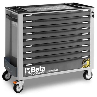 Werkzeugwagen mit 9 Schubladen,  mit Kippschutzsystem, langes Modell,  mit Werkzeugsatz, 716 Teile BETA WORKER BW2400SXLG9/E-XXL