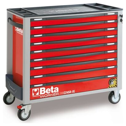 Werkzeugwagen mit 9 Schubladen,  mit Kippschutzsystem, langes Modell,  mit Werkzeugsatz, 487 Teile BETA WORKER BW2400S/R9/E-XL